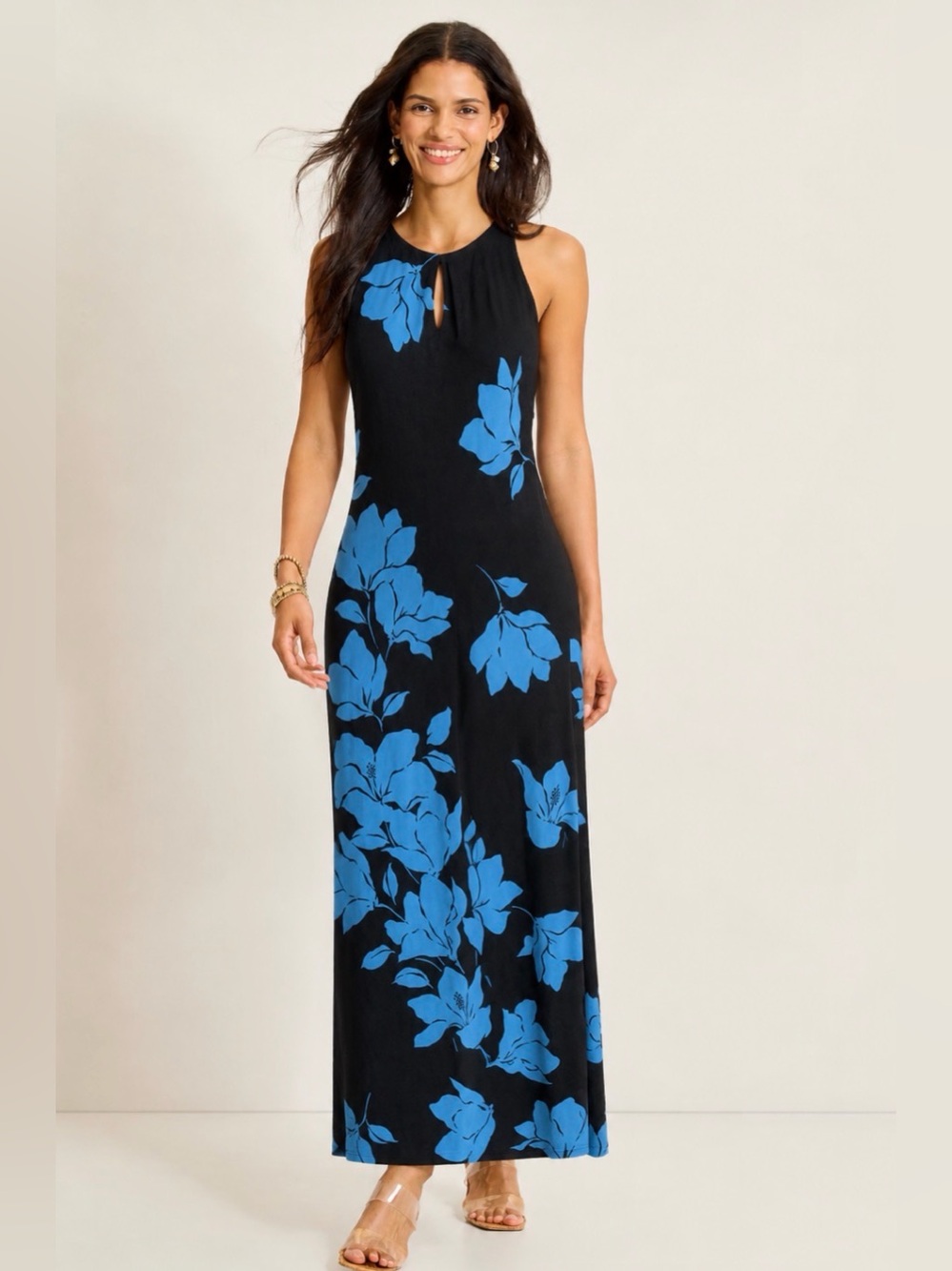 Medium - Tommy Bahama Navy Maxi Dress with Blue Floral Print